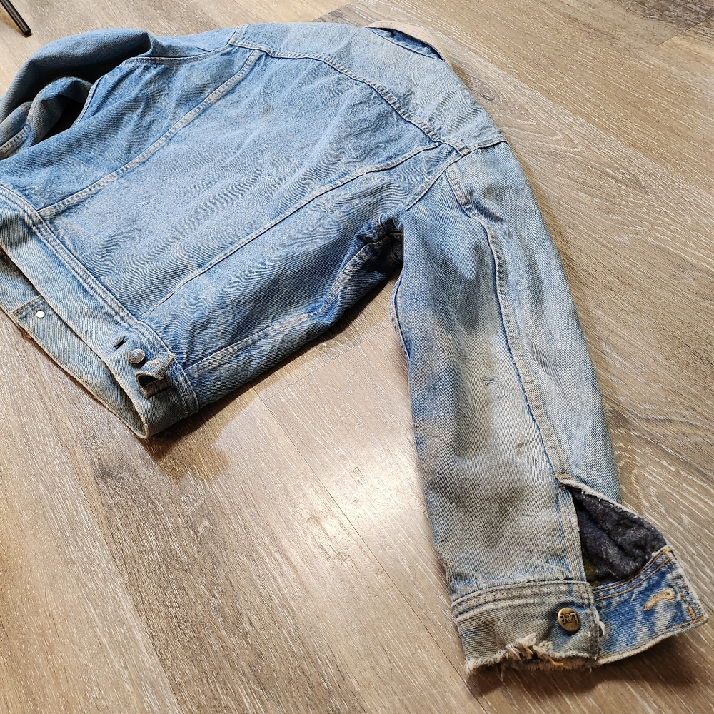 Vintage 70s Storm Rider Heavy Liner Lee Denim Jacket with Beige Collar Boxy Fit - Picture 8 of 12